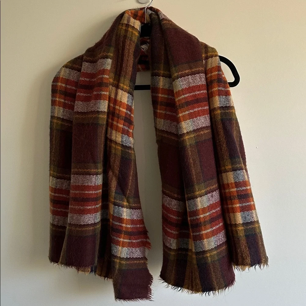Zara Plaid Scarf Shawl Wraps in Burgundy and Orange Square 53” by 53”